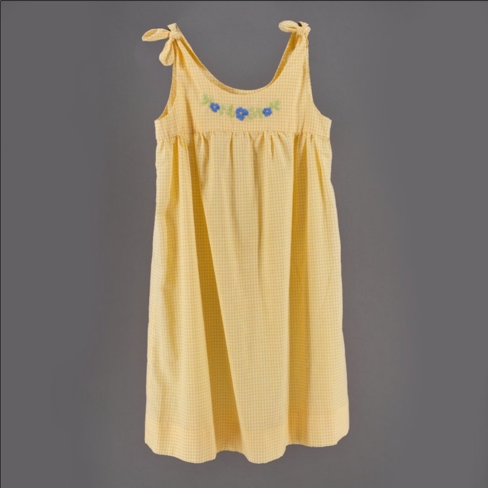 Vintage Yellow Gingham Embroidered Shrift Dress Gem